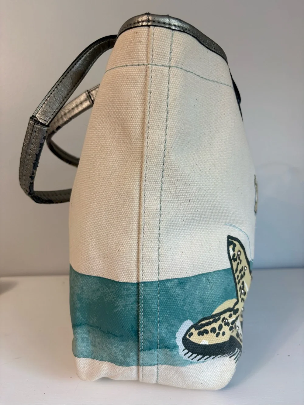 Coach RARE Vintage Starfish Beach Tote Bag Canvas Silver Metallic F19212